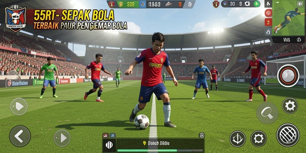 Tampilan gameplay yang mendebarkan di lapangan sepak bola.