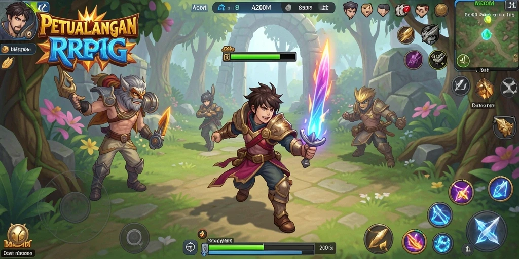Tangkapan layar A200M menampilkan aksi seru dalam pertarungan RPG.