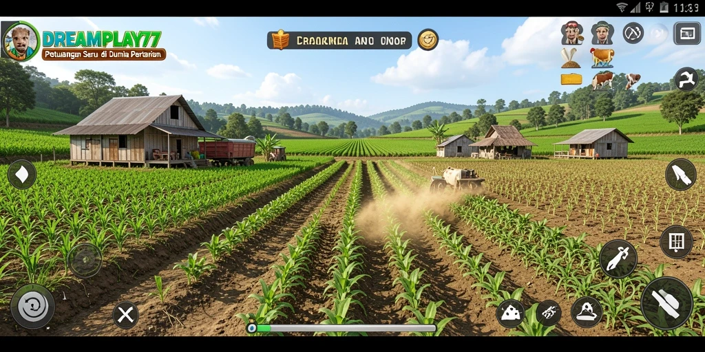 Screenshot DREAMPLAY77 menampilkan aktivitas pertanian yang seru dan mengasyikkan.