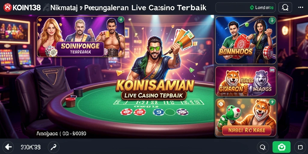 Screenshot gameplay KOIN138 yang menampilkan dealer profesional dan suasana kasino langsung.