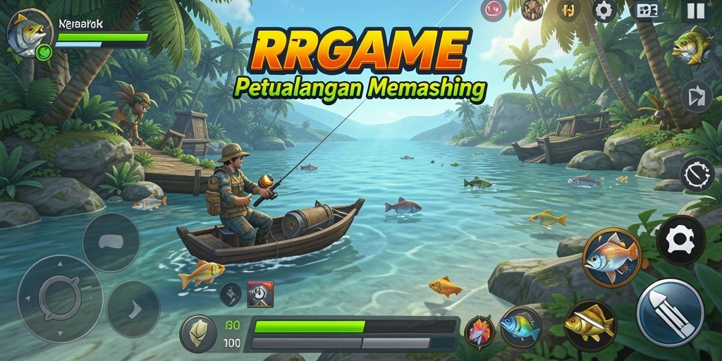 Tampilan gameplay RPGAME menampilkan aksi memancing yang seru dan menantang.