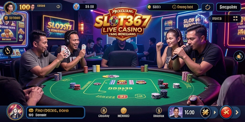 Gameplay SLOT367 menampilkan dealer langsung dan suasana kasino yang mendebarkan.