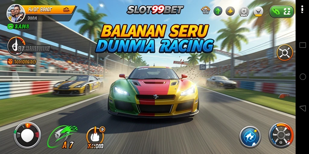 Tampilan gameplay slot balap yang seru dan mendebarkan.