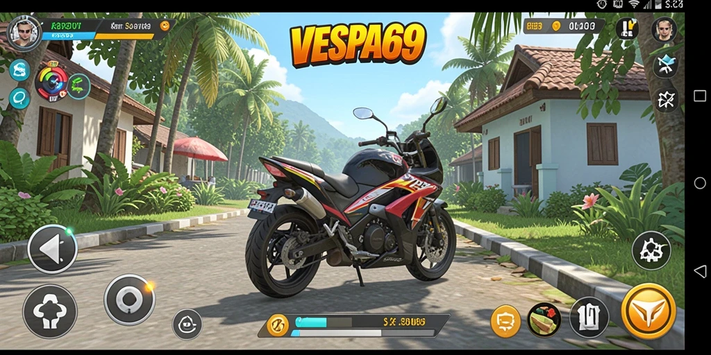 Gameplay VESPA69 dengan tampilan yang cerah dan seru.